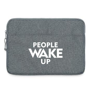 People Wake Up – Wach auf Statement Shirt - Laptoptasche 15" - Grau meliert - Vorne