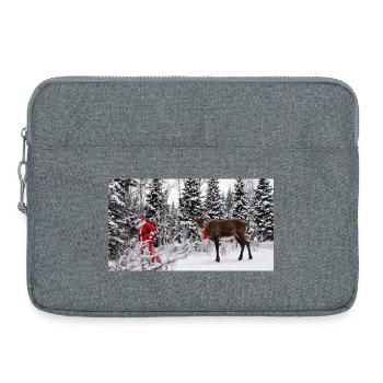 Joie hivernale : le Père Noël et le renne dans la neige - Sacoche pour ordinateur portable 15 pouces - gris chiné - Devant