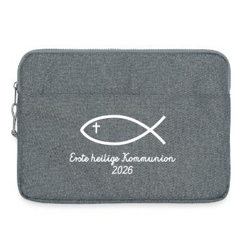 Heilige Kommunion 2026 Symbol Fisch Erstkommunion - Laptoptasche 15" - Grau meliert - Vorne