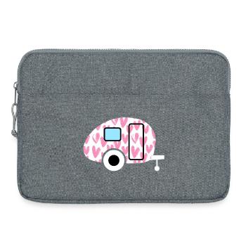 Caravan Wohnwagen rosa Herzen gemalt Camping Deko - Laptoptasche 15" - Grau meliert - Vorne