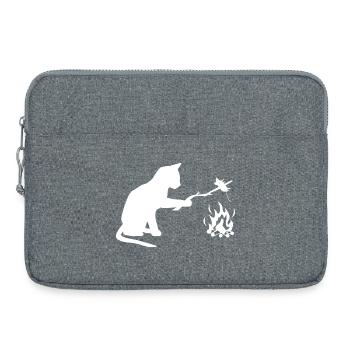 Chat au barbecue, camping, BBQ - Sacoche pour ordinateur portable 15 pouces - gris chiné - Devant