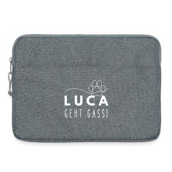 Luca geht Gassi Namensshirt Hundepfote Hundeleine - Laptoptasche 15" - Grau meliert - Vorne