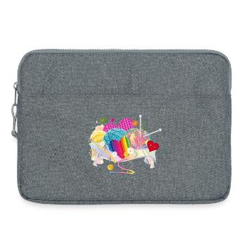 Tricot et couture, pelotes de laine, boutons et aiguilles à coudre - Sacoche pour ordinateur portable 15 pouces - gris chiné - Devant