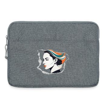 Minimalistisches Vintage-Design: Frauenkopf - Laptoptasche 15" - Grau meliert - Vorne