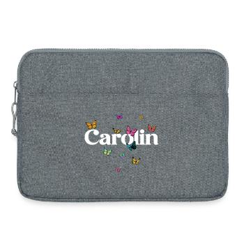 Schöner Mädchenname CAROLIN mit Schmetterlingen  - Laptoptasche 15" - Grau meliert - Vorne