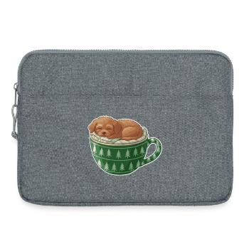 Sleeping puppy in green cup - Laptop bag 15" - heather grey - Front