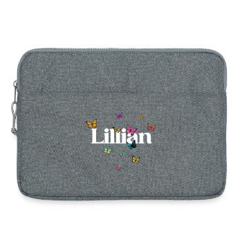 Schöner Mädchenname LILLIAN mit Schmetterlingen  - Laptoptasche 15" - Grau meliert - Vorne