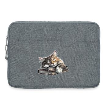 Cute Cat Sleeping on Book Pile - Laptop bag 15" - heather grey - Front