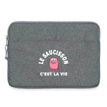le saucisson c'est la vie humour - Sacoche pour ordinateur portable 15 pouces - gris chiné - Devant