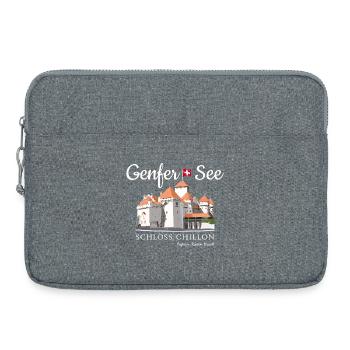 Lake Geneva, hand drawing of Chillon Castle, Switzerland - Laptop bag 15" - heather grey - Front