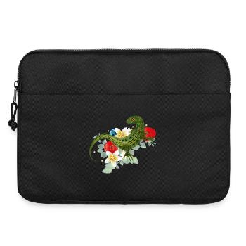 Green lizard on flowers botanical motif - Laptop bag 15" - black - Front