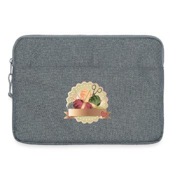 Patch de boules vintage en laine avec aiguilles à tricoter et cœur - Sacoche pour ordinateur portable 15 pouces - gris chiné - Devant
