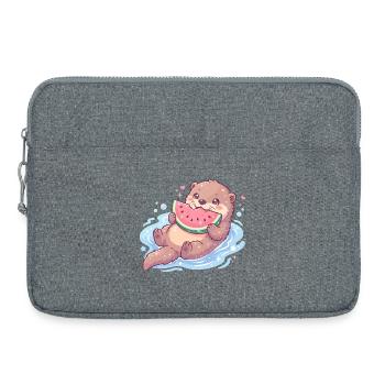 La loutre Kawaii mange de la pastèque - Sacoche pour ordinateur portable 15 pouces - gris chiné - Devant