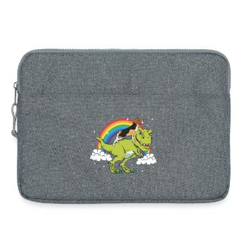 Beagle Hund Dino Dinosaurier Tyrannosaurus T-Rex - Laptoptasche 15" - Grau meliert - Vorne