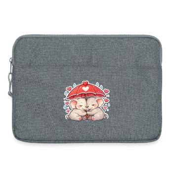 Éléphants câlins Pluie Amour - Sacoche pour ordinateur portable 15 pouces - gris chiné - Devant