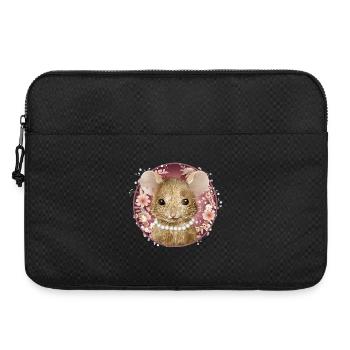 Mouse girl with beads in floral pink frame - Laptop bag 15" - black - Front
