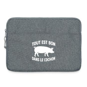 Tout est bon dans le cochon humour cuisine bbq - Sacoche pour ordinateur portable 15 pouces - gris chiné - Devant
