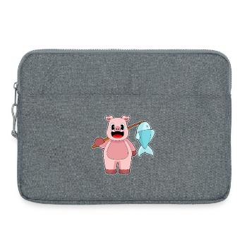 Schwein Angler Fisch Angeln - Laptoptasche 15" - Grau meliert - Vorne