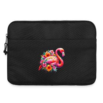 Flamingo verziert mit Hibiskusblüten - Laptoptasche 15" - Schwarz - Vorne