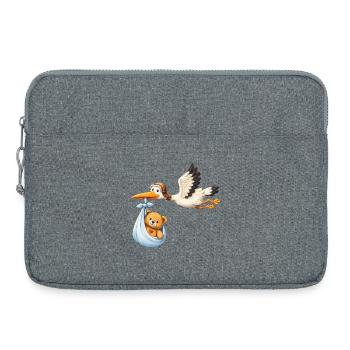 Storch Baby Lieferung Teddy im Tuch Geschenk Shirt - Laptoptasche 15" - Grau meliert - Vorne