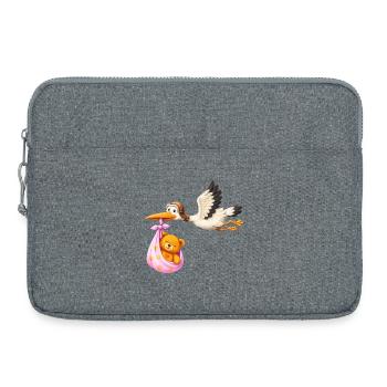 Baby Girl Stork with Teddy in Cloth Gift - Laptop bag 15" - heather grey - Front