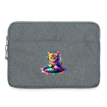 Kätzchen DJ - Regenbogen 2 - Laptoptasche 15" - Grau meliert - Vorne