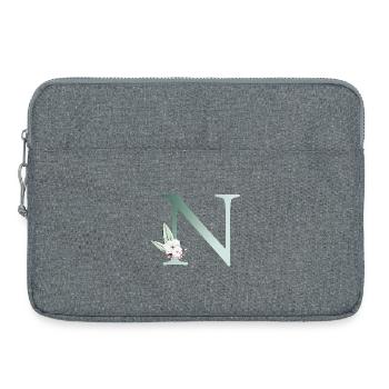 N Monogramme, Floral, Personnalisable - Sacoche pour ordinateur portable 15 pouces - gris chiné - Devant