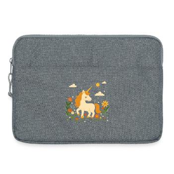 Licorne sur prairie fleurie – Scène joyeuse avec du soleil - Sacoche pour ordinateur portable 15 pouces - gris chiné - Devant