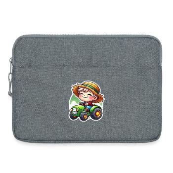 Little straw hat boy driving green tractor - Laptop bag 15" - heather grey - Front