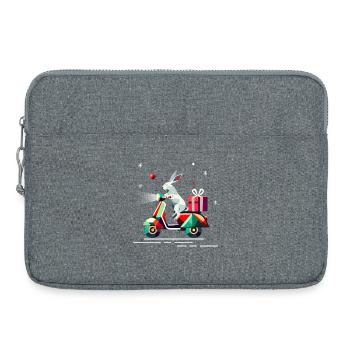 Bunny on a scooter, with gift for Christmas - Laptop bag 15" - heather grey - Front