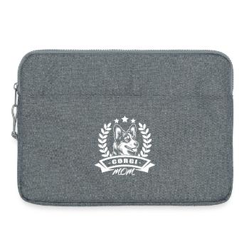 "Corgi Mom" with banner and wreath of wheat - Laptop bag 15" - heather grey - Front