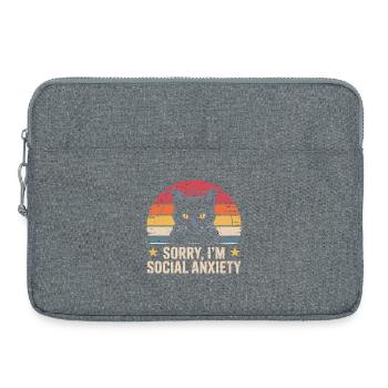Anxiété sociale du chat noir rétro - Sacoche pour ordinateur portable 15 pouces - gris chiné - Devant