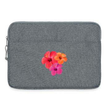 Tropischer Hibiskus-Dreier in Rot, Orange & Pink - Laptoptasche 15" - Grau meliert - Vorne