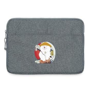 Samurai Cat sitting on the wood - Laptop bag 15" - heather grey - Front
