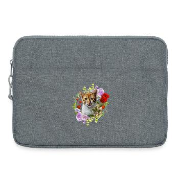Chat riant avec rose pour l’amour - Sacoche pour ordinateur portable 15 pouces - gris chiné - Devant