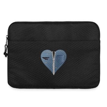 light blue heart in jeans look with zipper - Laptop bag 15" - black - Front