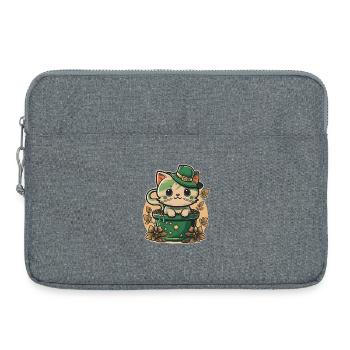 Chat dans le pot de fleurs Fête de la Saint-Patrick - Sacoche pour ordinateur portable 15 pouces - gris chiné - Devant