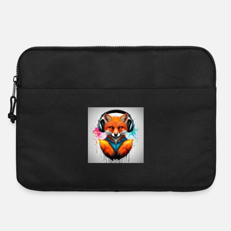 Fuchs mit Kopfhörer Hoodie Kunst - Laptoptasche 15" - Schwarz