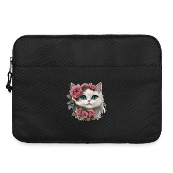Chat blanc mignon avec de grands yeux - Sacoche pour ordinateur portable 15 pouces - noir - Devant