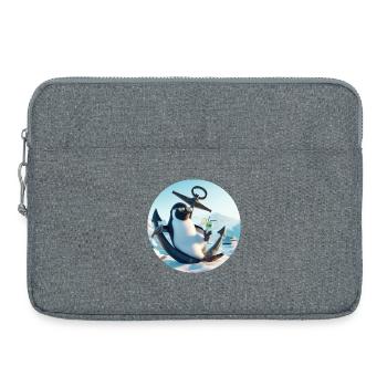 Casual penguin sits on anchor and drinks - Laptop bag 15" - heather grey - Front