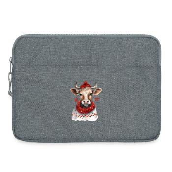 Vache d’hiver avec écharpe rouge et chapeau - Sacoche pour ordinateur portable 15 pouces - gris chiné - Devant