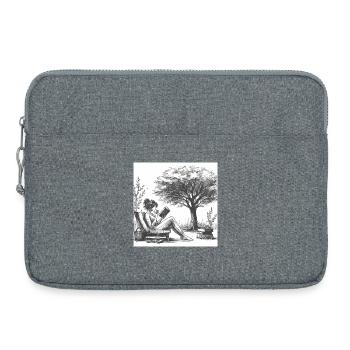 Woman drinking coffee and reading a book - Laptop bag 15" - heather grey - Front