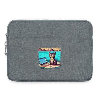 Chat avec ordinateur portable - Sacoche pour ordinateur portable 15 pouces - gris chiné - Devant