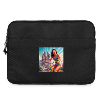 SAGRADA FAMILIA Retro-Mädchen auf dem Fahrrad - Laptoptasche 15" - Schwarz - Vorne