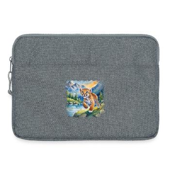 Mignon jeune tigre | Style de livre pour enfants - Sacoche pour ordinateur portable 15 pouces - gris chiné - Devant