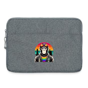 Vielfalt in Schwingung: Der modern-retro Affe - Laptoptasche 15" - Grau meliert - Vorne