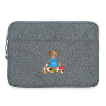 Bear with blue apron, mushroom parade - Laptop bag 15" - heather grey - Front
