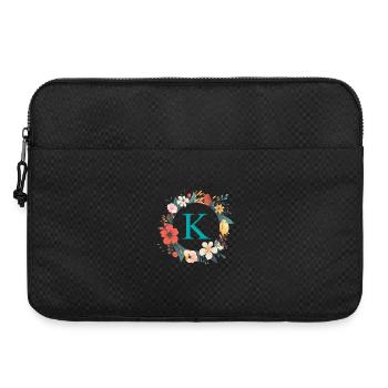 K Monogram, Couronne de fleurs, Personnalisable - Sacoche pour ordinateur portable 15 pouces - noir - Devant