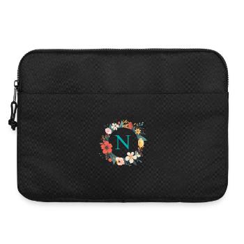 N Monogram, Couronne de fleurs, Personnalisable - Sacoche pour ordinateur portable 15 pouces - noir - Devant