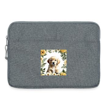 Cute puppy in flower wreath - Laptop bag 15" - heather grey - Front